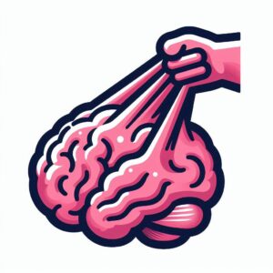 Illustration of a hand stretching a brain to represent neuroplasticity