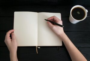 journal and coffee during values clarification