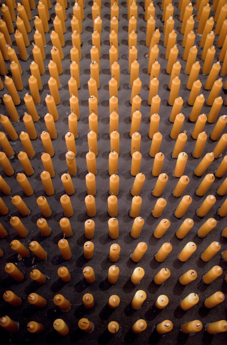 Candles arranged in a grid.